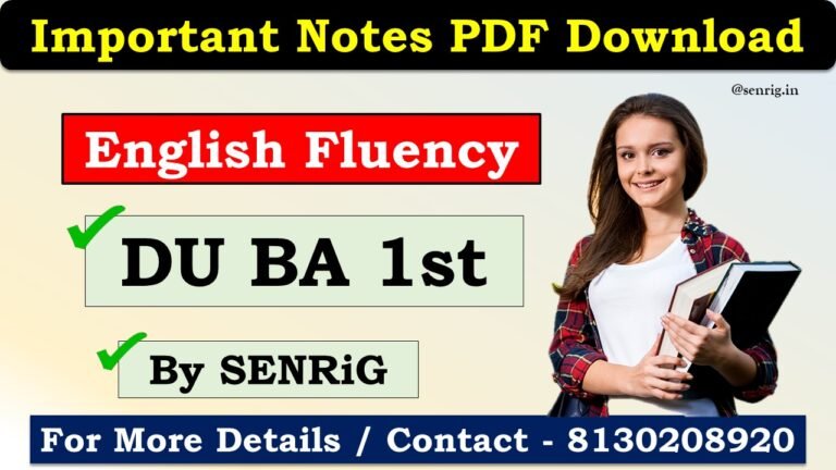 B.A DU 1st Year English Fluency Important Notes PDF Download – SENRiG