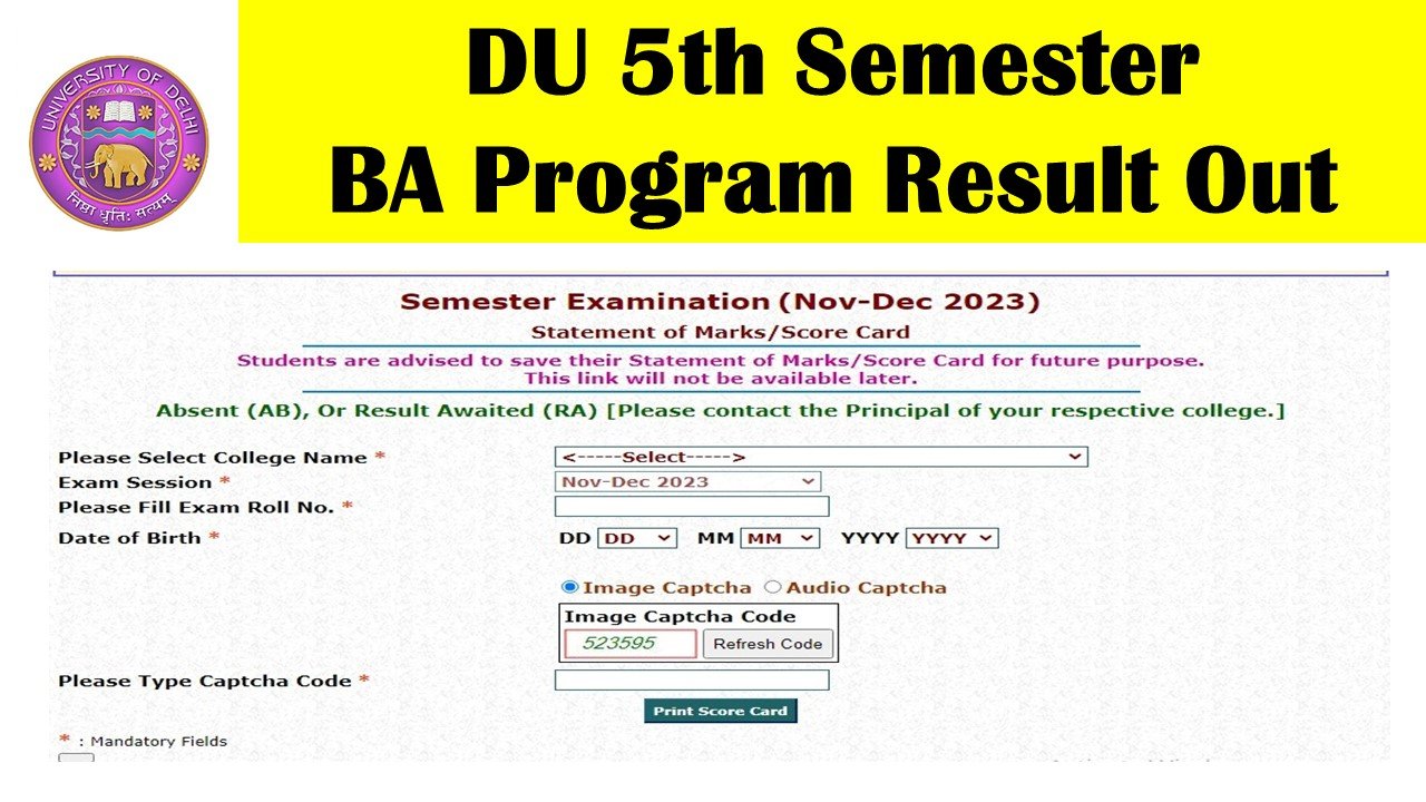 DU 5th Semester BA Program Result Out