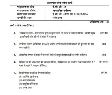 ECO-13 Solved Assignment 2025–26 (Hindi Medium)