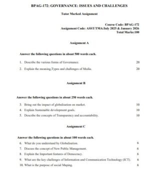 BPAG-172 Solved Assignment 2025–26 (English Medium)