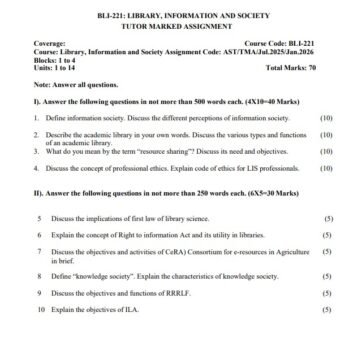 BLI-221 Solved Assignment 2025–26 (English Medium)