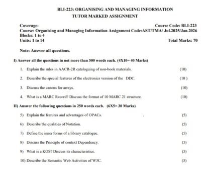 BLI-223 Solved Assignment 2025–26 (English Medium)
