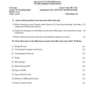 BLI-224 Solved Assignment 2025–26 (English Medium)