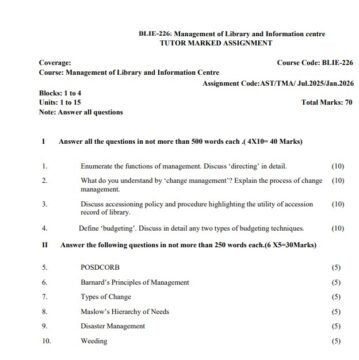 BLIE-226 Solved Assignment 2025–26 (English Medium)