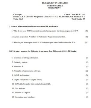 BLIE-229 Solved Assignment 2025–26 (English Medium)