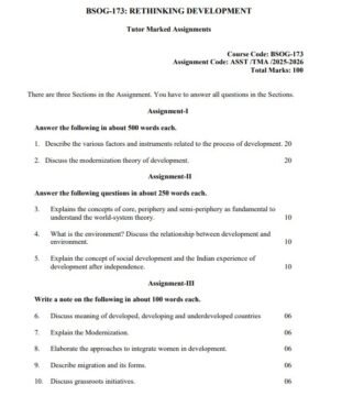 BSOG-173 Solved Assignment 2025–26 (English Medium)